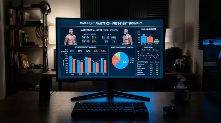 UFC fight statistics dashboard showing striking accuracy takedown defense and performance metrics for betting analysis
